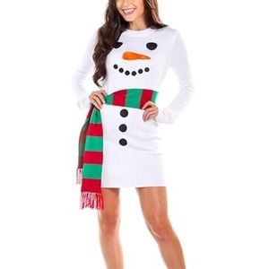 WOMEN'S SNOWMAN SCARF SWEATER DRESS
